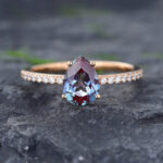 Pattiring Rose Gold Pear Shaped Alexandrite Engagement Ring Vintage