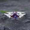 Pattiring Princess Cut Alexandrite Engagement Ring Art Deco White Gold