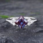Pattiring Princess Cut Alexandrite Engagement Ring Art Deco White Gold