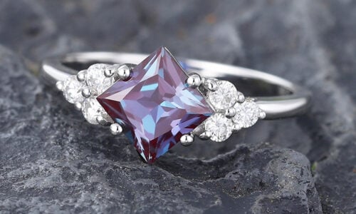 Pattiring Princess Cut Alexandrite White Gold Engagement Ring -4
