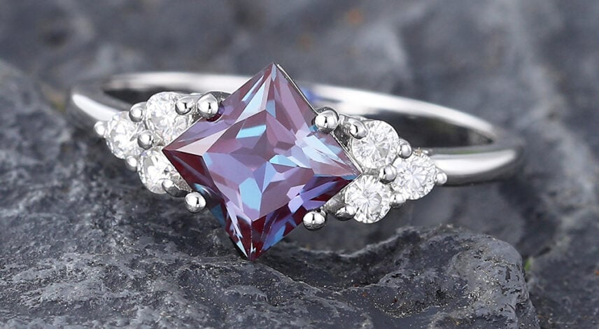 Pattiring Princess Cut Alexandrite White Gold Engagement Ring -4 Pattiring Princess Cut Alexandrite White Gold Engagement Ring -4