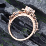 Pattiring Pear Shaped C&C Moissanite Rose Gold Leaf Diamond Engagement Ring 2