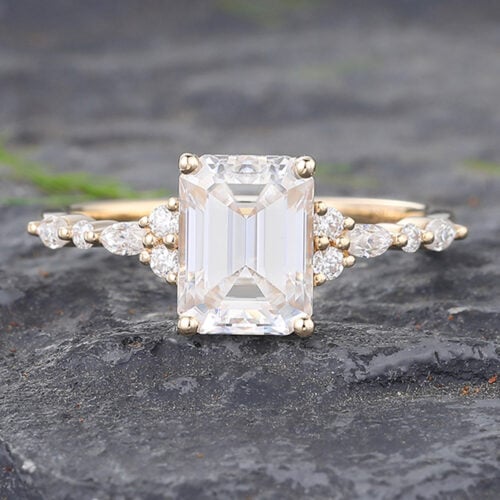 Emerald Cut Moissanite Solid Gold Marquise cut Diamond Engagement Ring