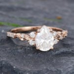 Pattiring Pear Shaped C&C Moissanite Rose Gold Diamond Filigree Engagement Ring 5