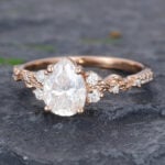 Pattiring Pear Shaped C&C Moissanite Rose Gold Diamond Filigree Engagement Ring 3