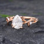Pattiring Pear Shaped C&C Moissanite Rose Gold Twig Diamond Engagement Ring 5