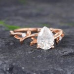 Pattiring Pear Shaped C&C Moissanite Rose Gold Twig Diamond Engagement Ring 4