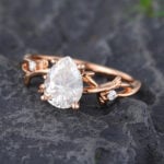 Pattiring Pear Shaped C&C Moissanite Rose Gold Twig Diamond Engagement Ring 3