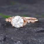 Pattiring Unique C&C Moissanite Rose Gold Milgrain Diamond Engagement Ring 5