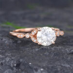 Pattiring Unique C&C Moissanite Rose Gold Milgrain Diamond Engagement Ring 4