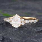 Pattiring Pear Shaped C&C Moissanite Solid Gold Marquise cut Diamond Engagement Ring 3