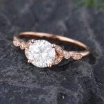 Pattiring Unique C&C Moissanite Rose Gold Milgrain Diamond Engagement Ring 3