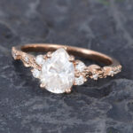 Pattiring Pear Shaped C&C Moissanite Rose Gold Diamond Filigree Engagement Ring 1