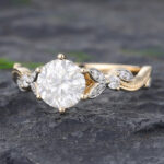 Pattiring Unique C&C Moissanite Solid Gold Milgrain Two Tone Diamond Engagement Ring 5