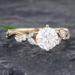 Pattiring Unique C&C Moissanite Solid Gold Milgrain Two Tone Diamond Engagement Ring 4