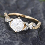Pattiring Unique C&C Moissanite Solid Gold Milgrain Two Tone Diamond Engagement Ring 3