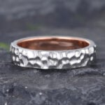 Pattiring 5MM Wide White Gold Two Tone Ring Hammered Effect Wedding Ring