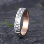 Pattiring 5MM Wide White Gold Two Tone Ring Hammered Effect Wedding Ring 5