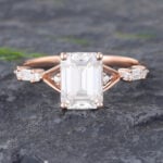 Pattiring Emerald Cut C&C Moissanite Rose Gold Baguette cut Diamond Engagement Ring