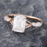Pattiring Emerald Cut C&C Moissanite Rose Gold Baguette cut Diamond Engagement Ring 2