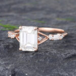 Pattiring Emerald Cut C&C Moissanite Rose Gold Baguette cut Diamond Engagement Ring 3
