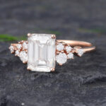 Pattiring Emerald Cut C&C Moissanite Rose Gold Diamond Cluster Engagement Ring 1