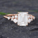 Pattiring Emerald Cut C&C Moissanite Rose Gold Diamond Cluster Engagement Ring 2