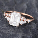 Pattiring Emerald Cut C&C Moissanite Rose Gold Diamond Cluster Engagement Ring 3