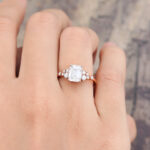 Pattiring Emerald Cut C&C Moissanite Rose Gold Diamond Cluster Engagement Ring 5