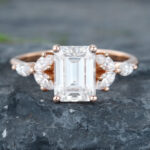 Pattiring Emerald Cut C&C Moissanite Rose Gold Marquise Cut Diamond Engagement Ring