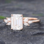 Pattiring Emerald Cut C&C Moissanite Rose Gold Marquise Cut Diamond Engagement Ring 2