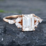 Pattiring Emerald Cut C&C Moissanite Rose Gold Marquise Cut Diamond Engagement Ring 2