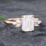 Pattiring Emerald Cut C&C Moissanite Rose Gold Marquise Cut Diamond Engagement Ring 3