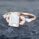 Pattiring Emerald Cut C&C Moissanite Rose Gold Marquise Cut Diamond Engagement Ring 3