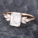 Pattiring Emerald Cut C&C Moissanite Rose Gold Marquise Cut Diamond Engagement Ring 4