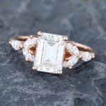 Pattiring Emerald Cut C&C Moissanite Rose Gold Marquise Cut Diamond Engagement Ring 4