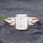 Pattiring Emerald Cut C&C Moissanite Rose Gold Marquise Cut Diamond Engagement Ring