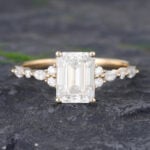 Pattiring Emerald Cut C&C Moissanite Solid Gold Marquise cut Diamond Engagement Ring