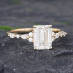 Pattiring Emerald Cut C&C Moissanite Solid Gold Marquise cut Diamond Engagement Ring 2