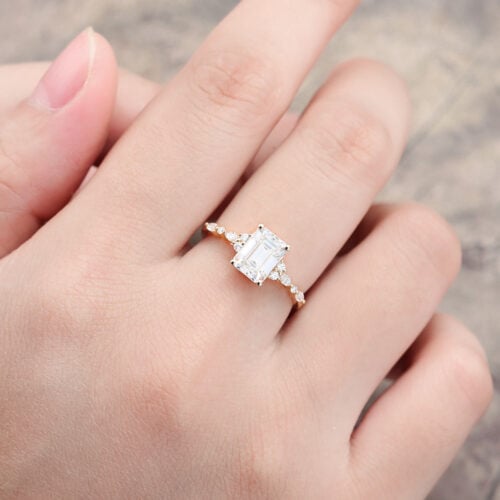 Pattiring Emerald Cut C&C Moissanite Solid Gold Marquise cut Diamond Engagement Ring 5