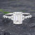 Pattiring Emerald Cut C&C Moissanite White Gold Marquise cut Diamond Engagement Ring