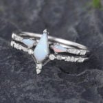 Pattiring Kite Shaped Opal White Gold Engagement Ring Set 2