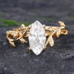 Pattiring Marquise Cut 1 Carat Moissanite Solid Gold Leaf Engagement Ring