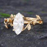 Pattiring Marquise Cut 1 Carat Moissanite Solid Gold Leaf Engagement Ring 2