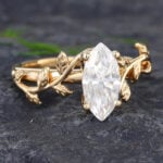 Pattiring Marquise Cut 1 Carat Moissanite Solid Gold Leaf Engagement Ring 2
