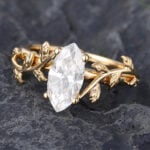 Pattiring Marquise Cut 1 Carat Moissanite Solid Gold Leaf Engagement Ring 4