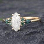 Pattiring Marquise Cut 1 Carat Moissanite Solid Gold Teal Sapphire Engagement Ring 1