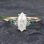 Pattiring Marquise Cut 1 Carat Moissanite Solid Gold Teal Sapphire Engagement Ring