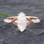 Pattiring Marquise Cut C&C Moissanite Rose Gold Baguette cut Diamond Engagement Ring