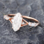Pattiring Marquise Cut C&C Moissanite Rose Gold Baguette cut Diamond Engagement Ring 2